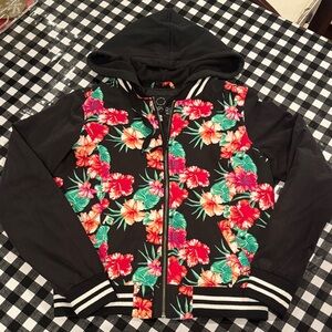🌸Empyre hoodie sweatshirt bomber jacket with bright flowers- juniors medium